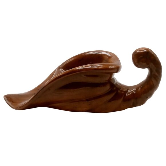 Vintage Cornucopia Horn of Plenty Pottery Dark Brown Ceramic Table Planter - Picture 1 of 11